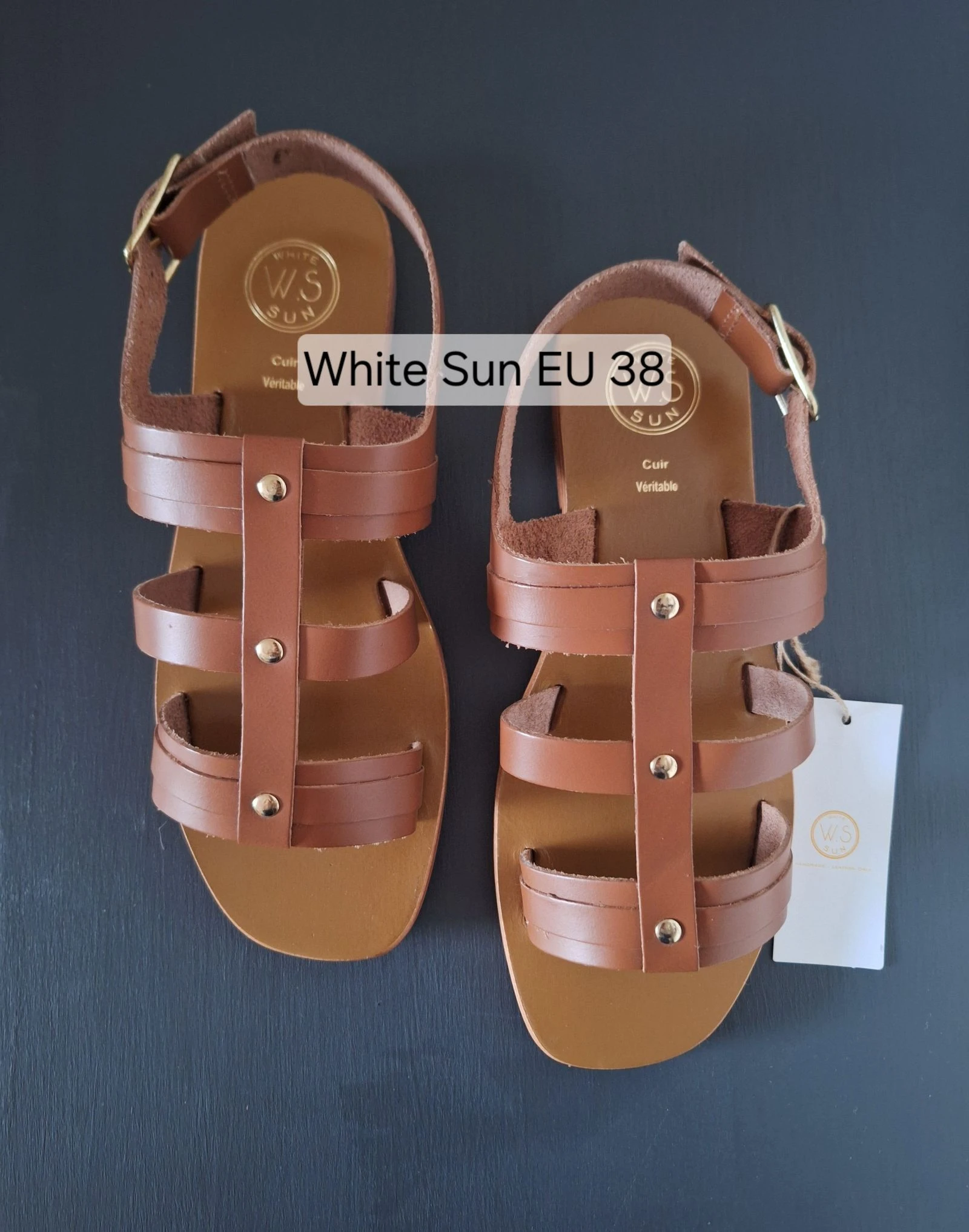 Nieuwe White Sun bruine leren sandalen maat 38